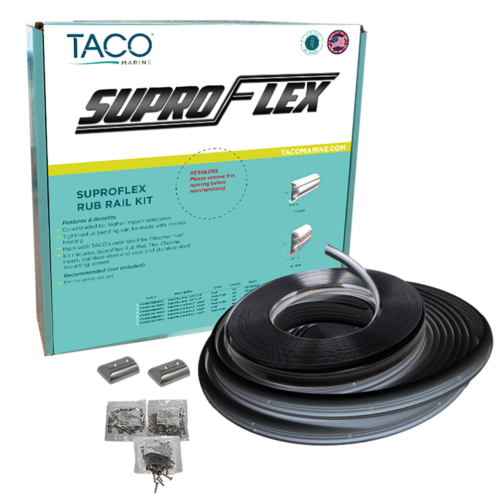 TACO SuproFlex Rub Rail Kit - Black w/Flex Chrome Insert - 2"H x 29/32"W x 80'L [V11-9990BBK80-2]