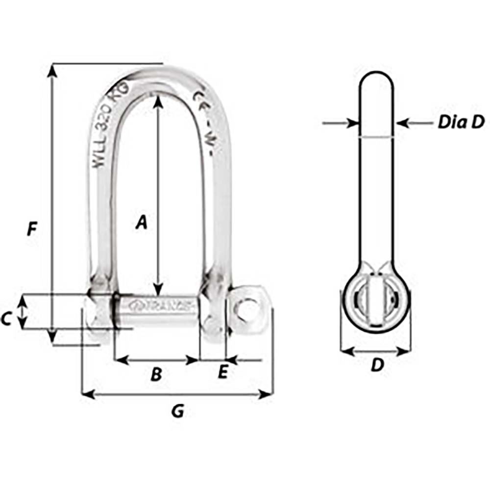 Wichard Self-Locking Long D Shackle - Diameter 8mm - 5/16" [1214W]