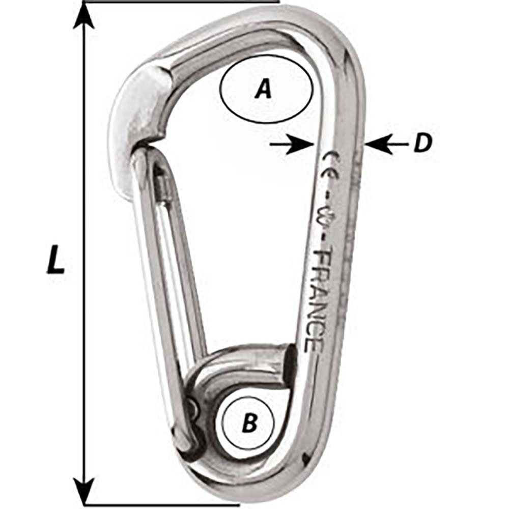 Wichard Asymmetric Carbine Hook - Length 60mm - 1/4" [2323W]