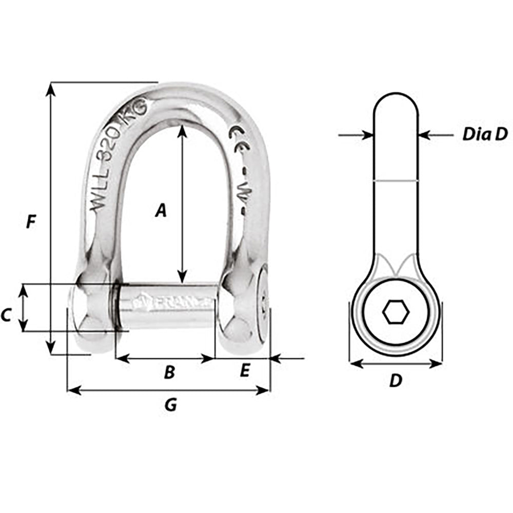 Wichard Self-Locking Allen Head Pin D Shackle - 12mm Diameter - 15/32" [1306W]