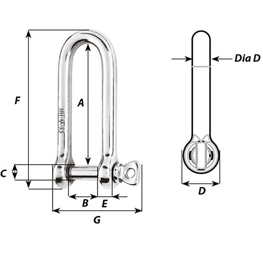 Wichard HR Long D Shackle - 10mm Diameter - 25/64" [11215W]