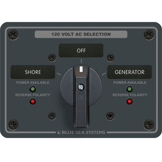 Blue Sea 8365 AC Rotary Switch Panel 65 Ampere 2 Positions + OFF, 2 Pole [8365]