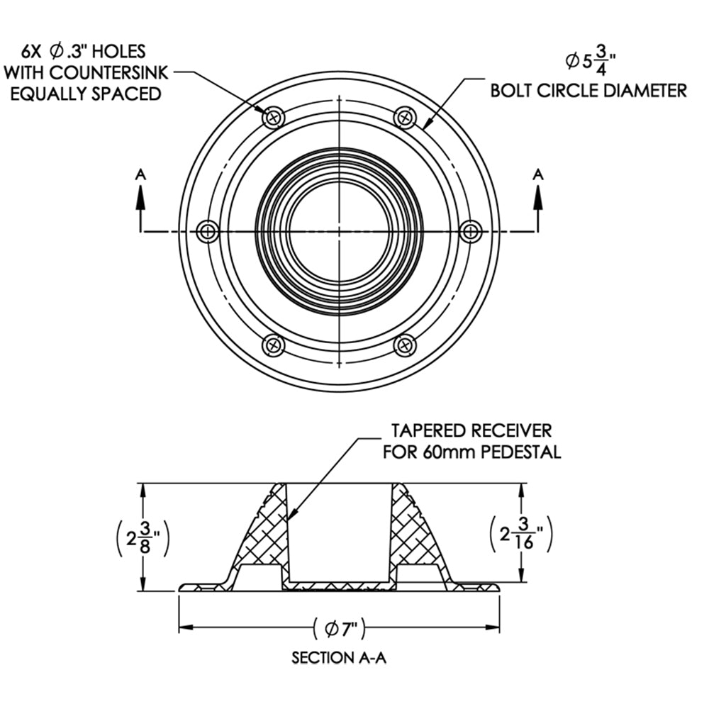 TACO Table Support - Surface Mount - Fits 2-3/8" Pedestals [Z10-4067BLY60MM]